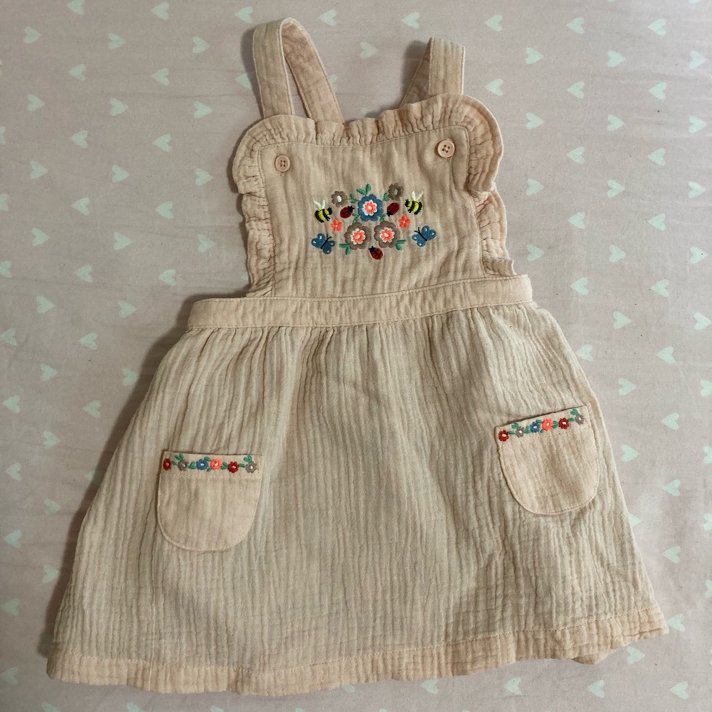 Baby Boden Pink Pinafore with Embroidered Flowers